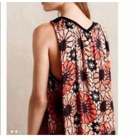 MORGAN CARPER Anthropologie Abstract Tonal Beige Mauve Silk Shift Cape Dress - Picture 8 of 14